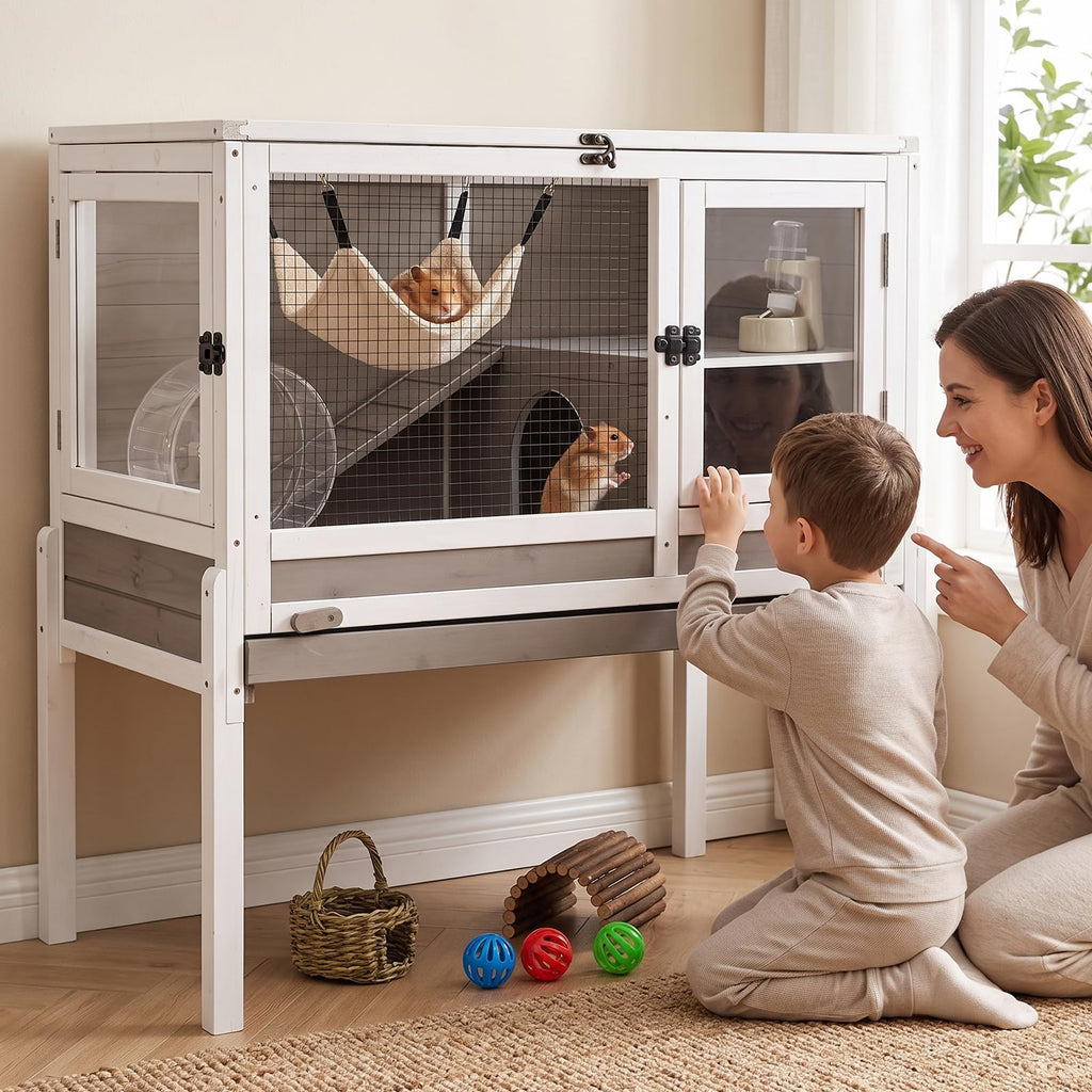Wooden Two-Story Small Animals Cage with Pull Out Tray O931