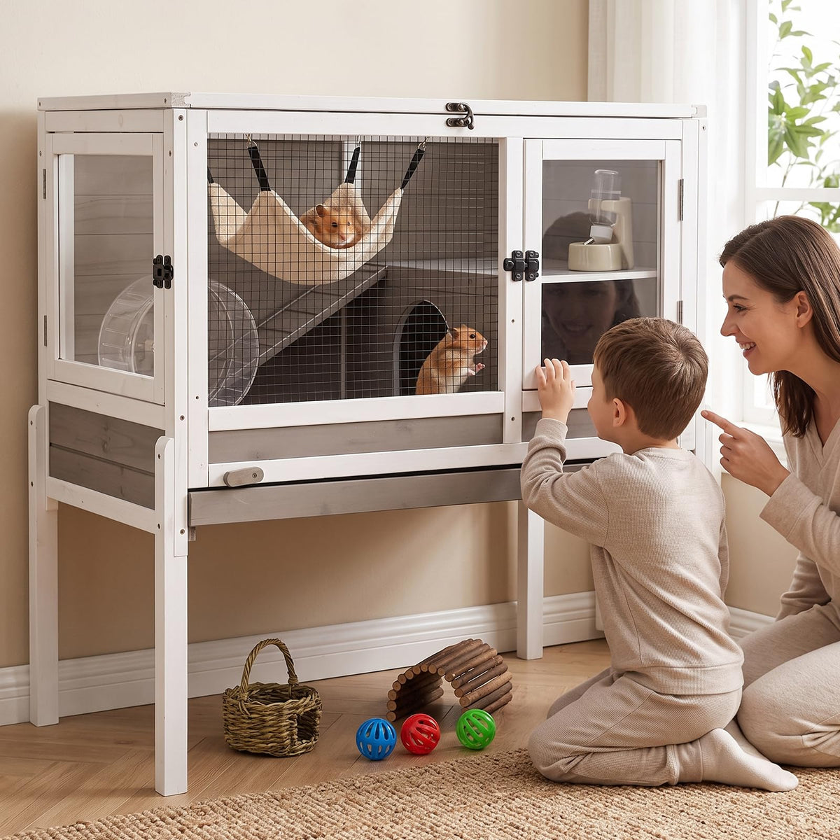 Wooden Two-Story Small Animals Cage with Pull Out Tray O931