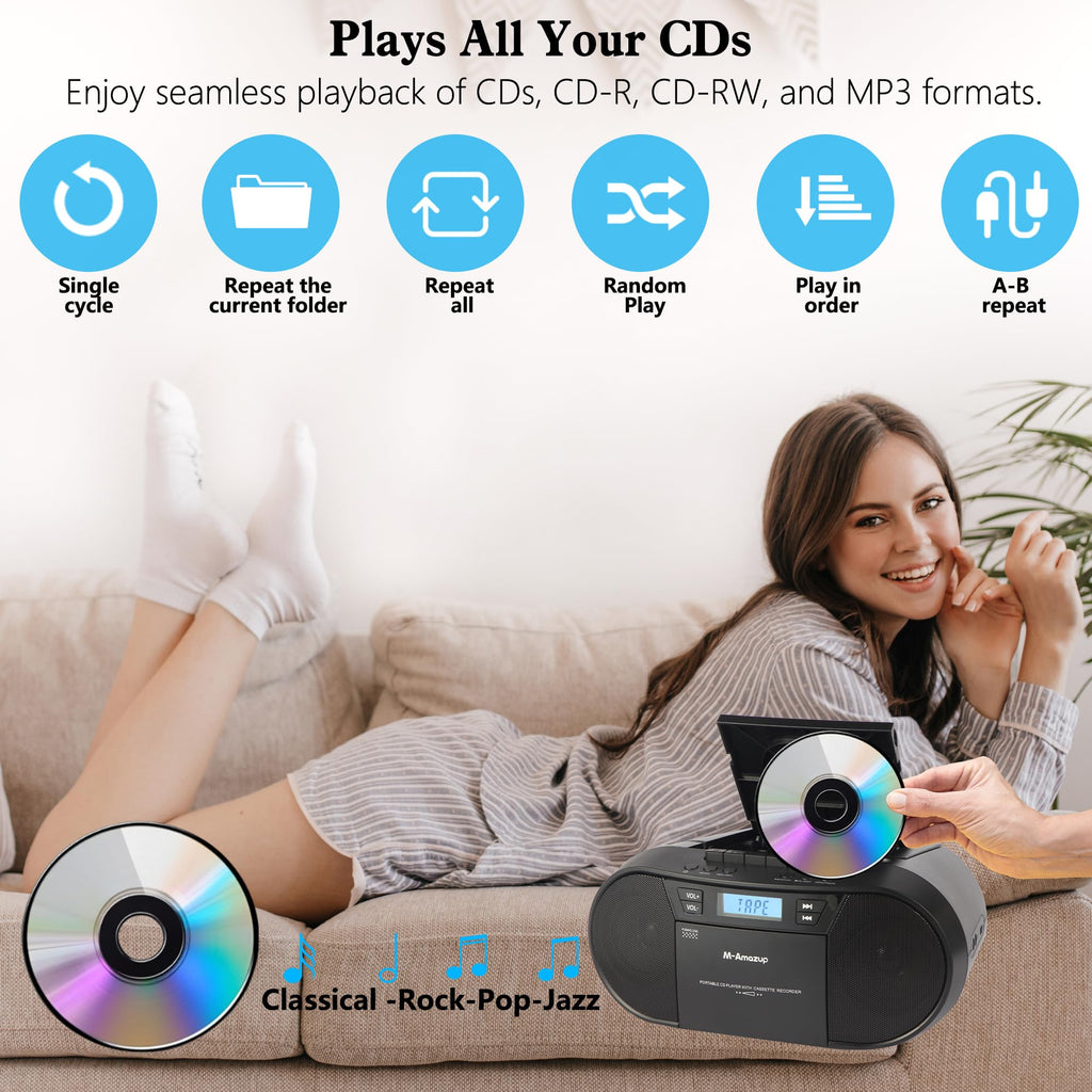 Portable CD Cassette Boombox with Bluetooth MP3 USB FM Radio P5930
