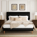 Black Full Size Upholstered Platform Bed Frame with Adjustable Headboard O59898