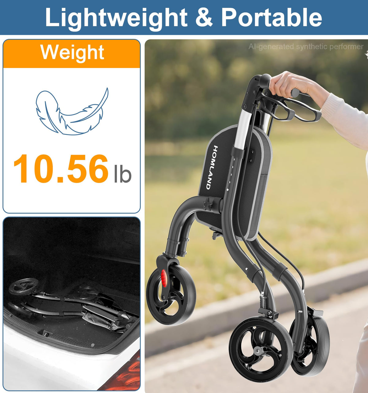 Foldable 3 Wheel Walkers Lightweight Aluminum Frame O290510