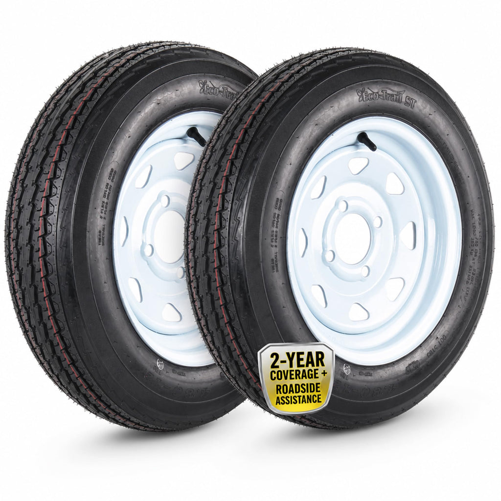 2-Pack Trailer Tire Rim Assembly 4.80-12 White 4 Lug R929