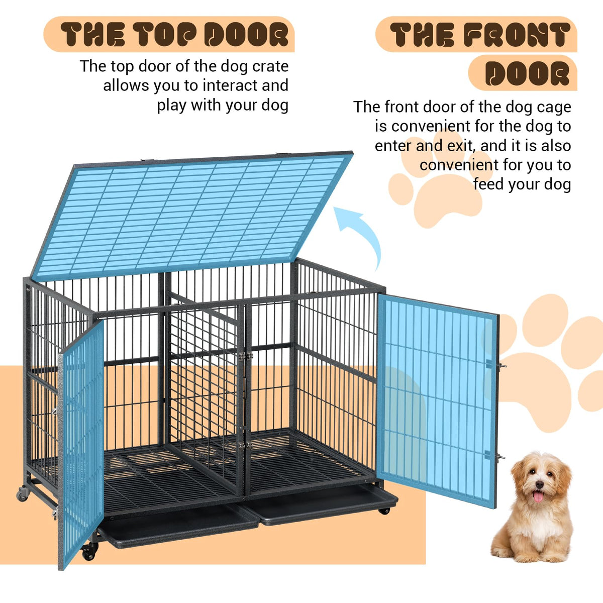 48 Inches Heavy Duty Metal Dog Crate with Divider and Wheels Q36269
