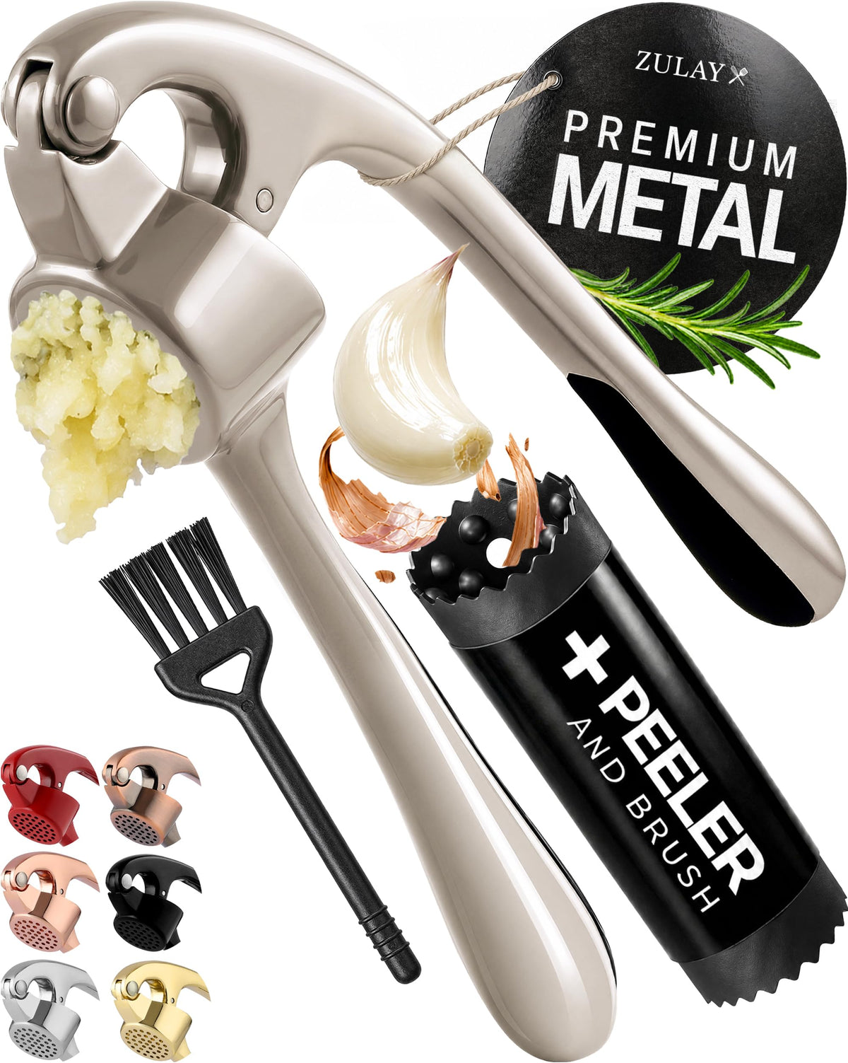 Garlic Press Set with Silicone Peeler & Brush U255889