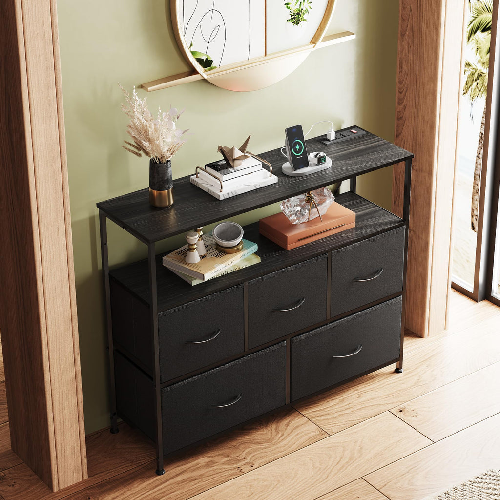 Black 5 Drawer Fabric Dresser O539644
