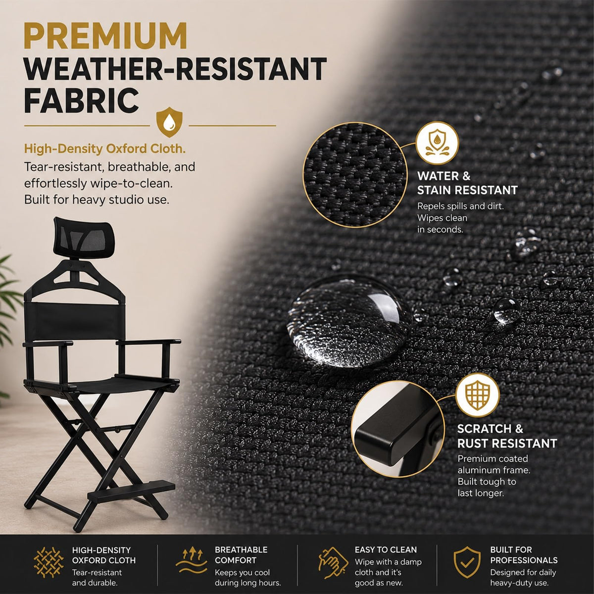 Gold Extra Tall Foldable Makeup Chair I214623