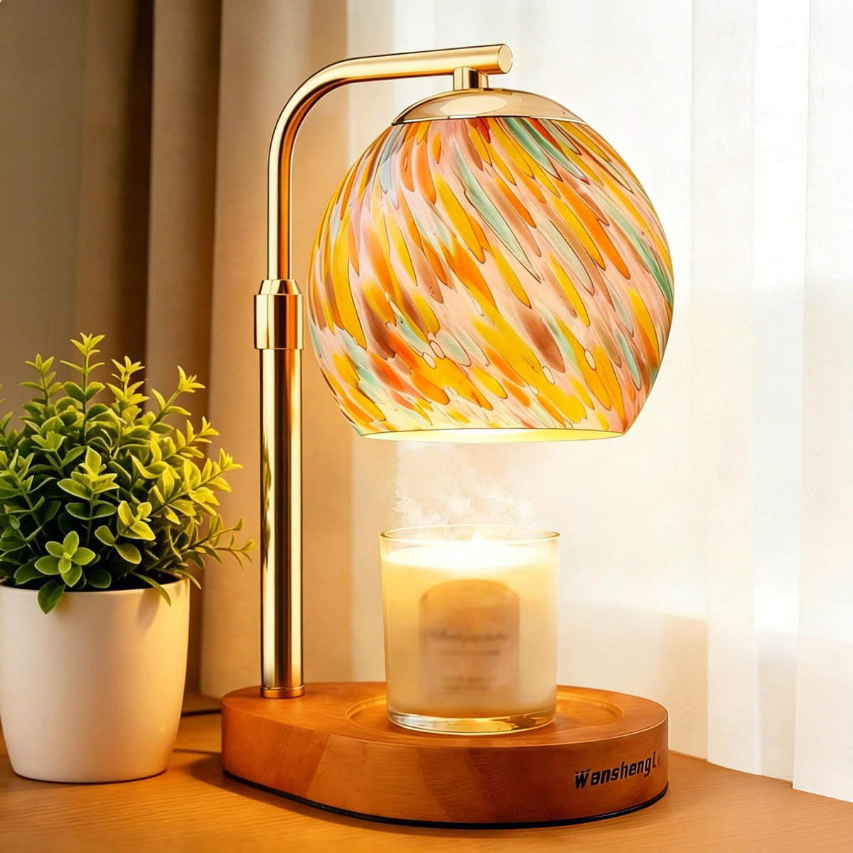 Stained Glass Candle Warmer Lamp with Adjustable Height J89877