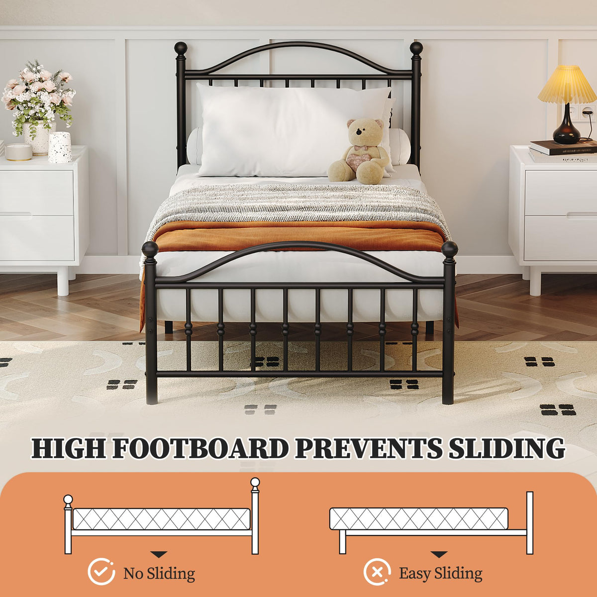 Twin Size Metal Platform Bed Frame with Headboard & Footboard R11429