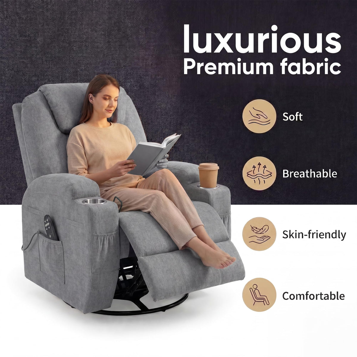 Small Swivel Rocker Recliner with Massage K11587