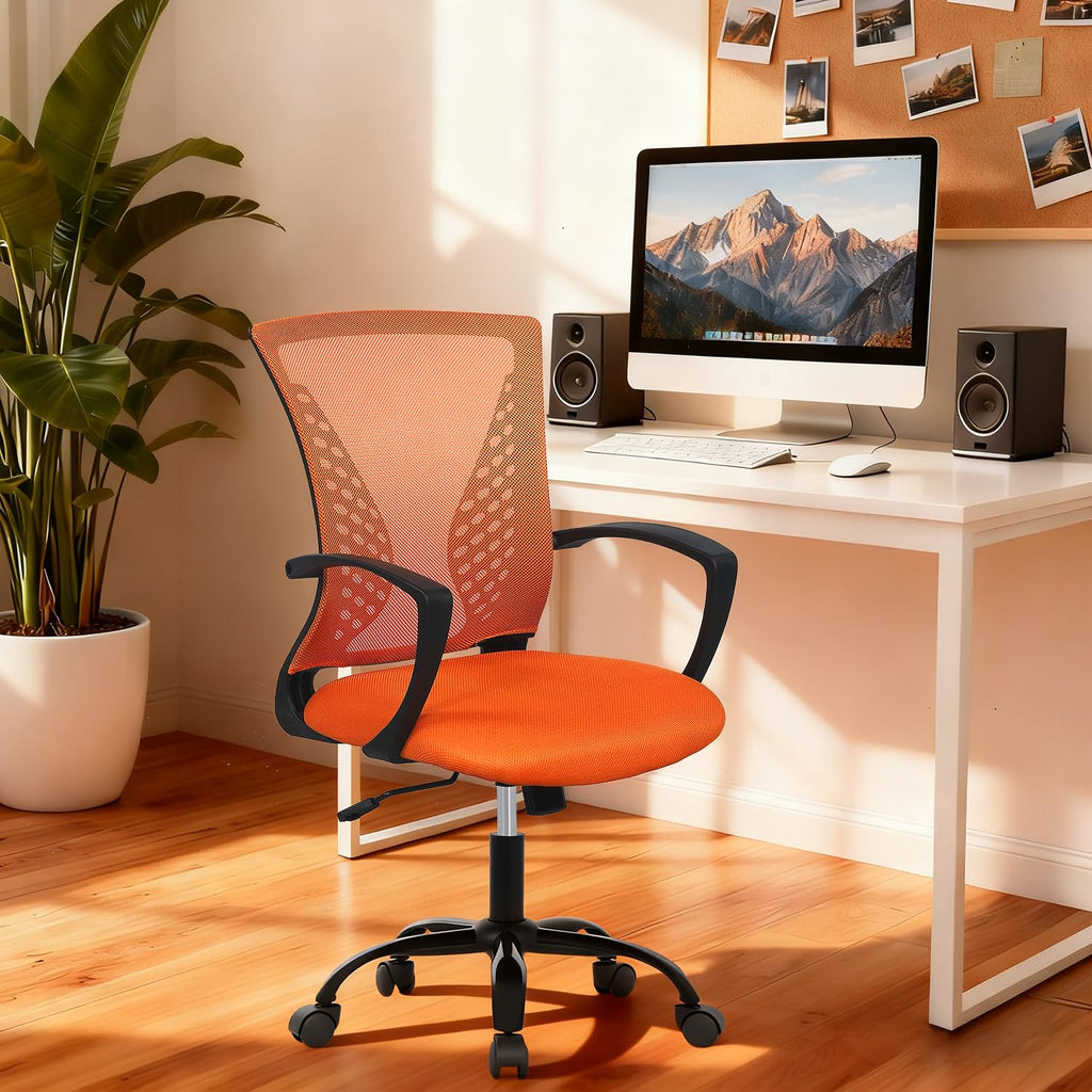 Orange Mesh Ergonomic Office Chair with Lumbar Support and Armrest V9985