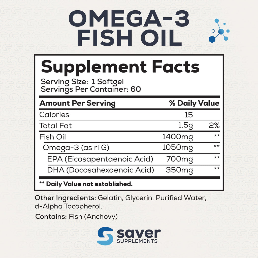 Omega 3 Fish Oil 1400 mg 60 Softgels U899392