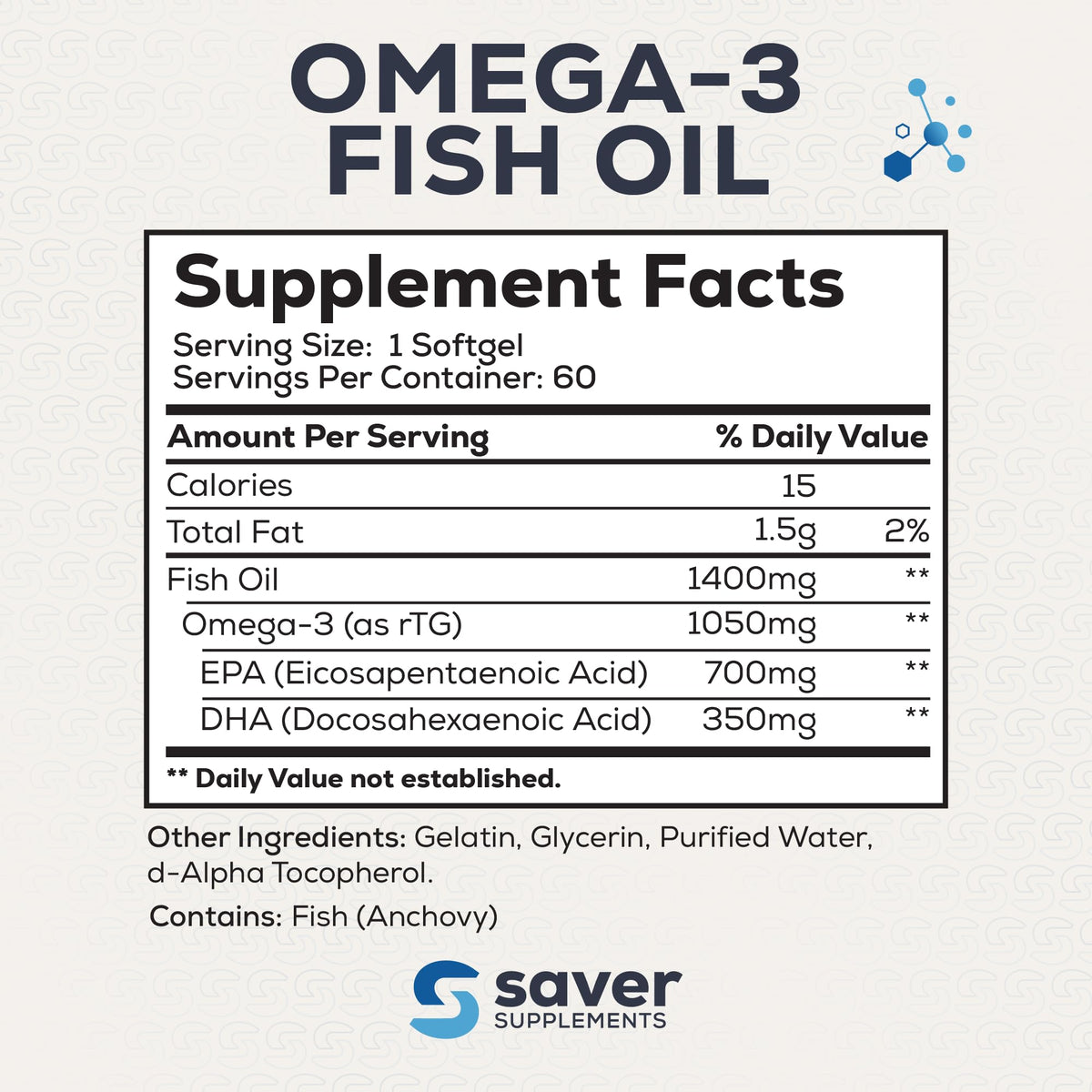 Omega 3 Fish Oil 1400 mg 60 Softgels U899392