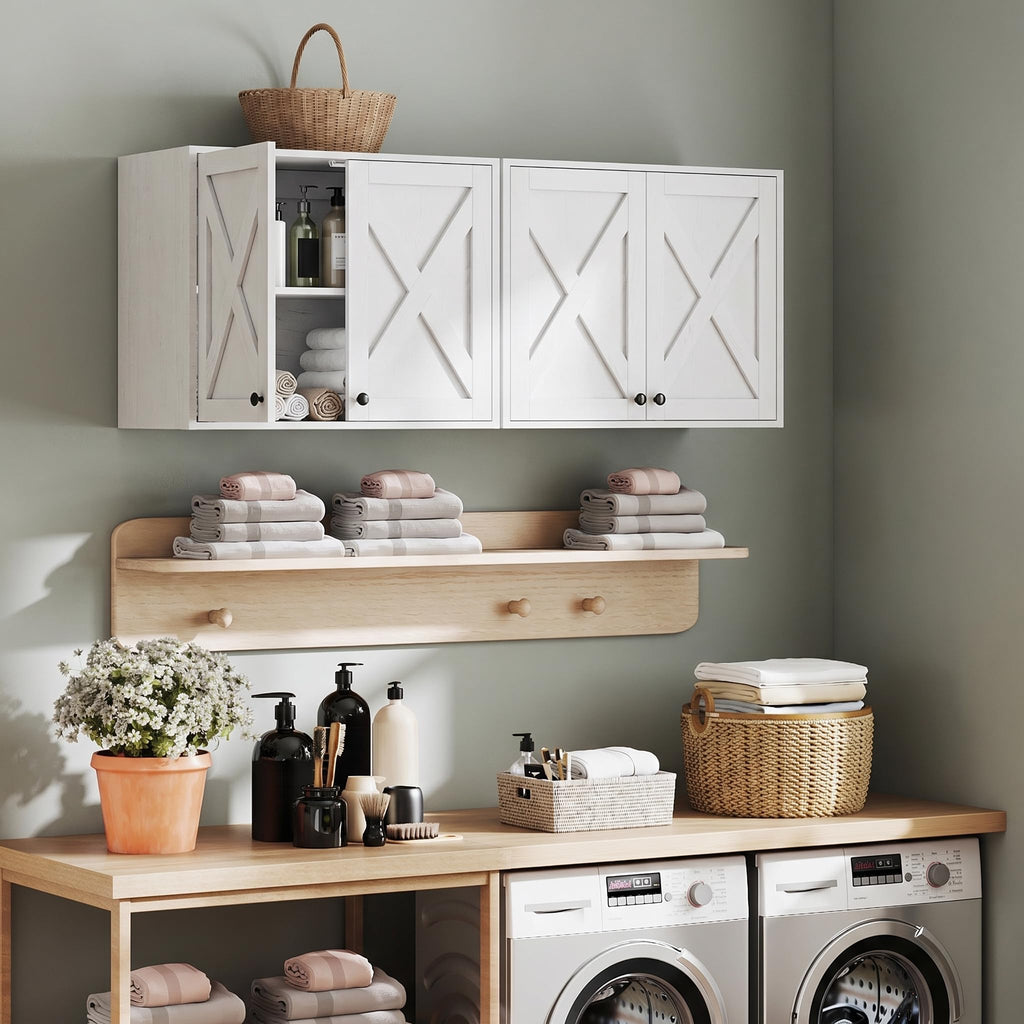 White Wall Mounted Laundry Room Cabinets E870