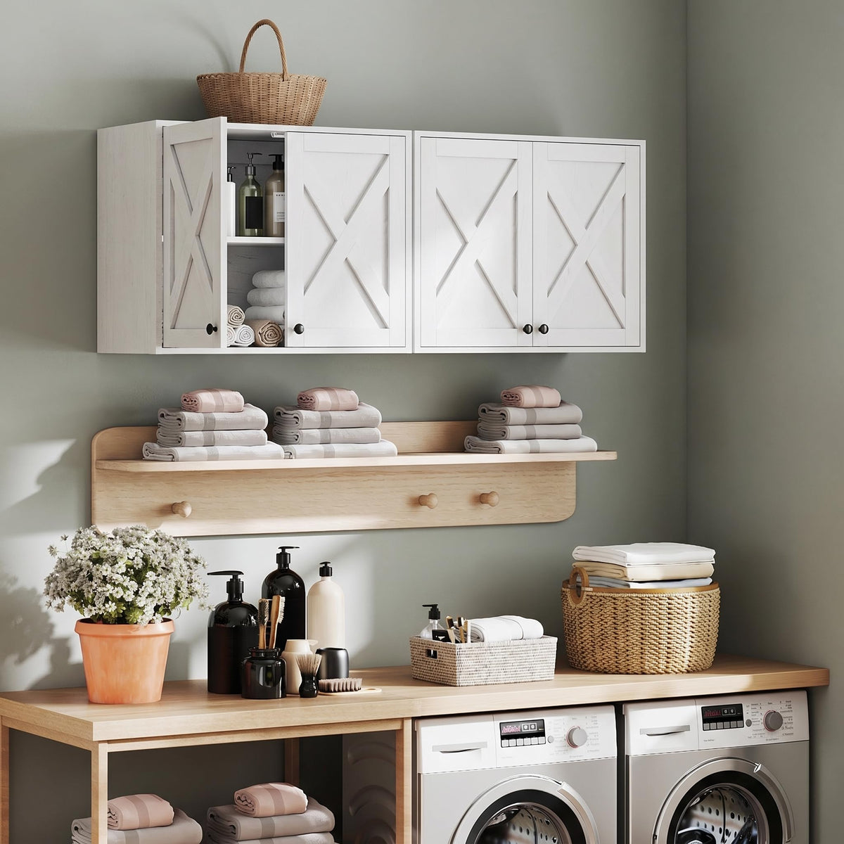 White Wall Mounted Laundry Room Cabinets E870