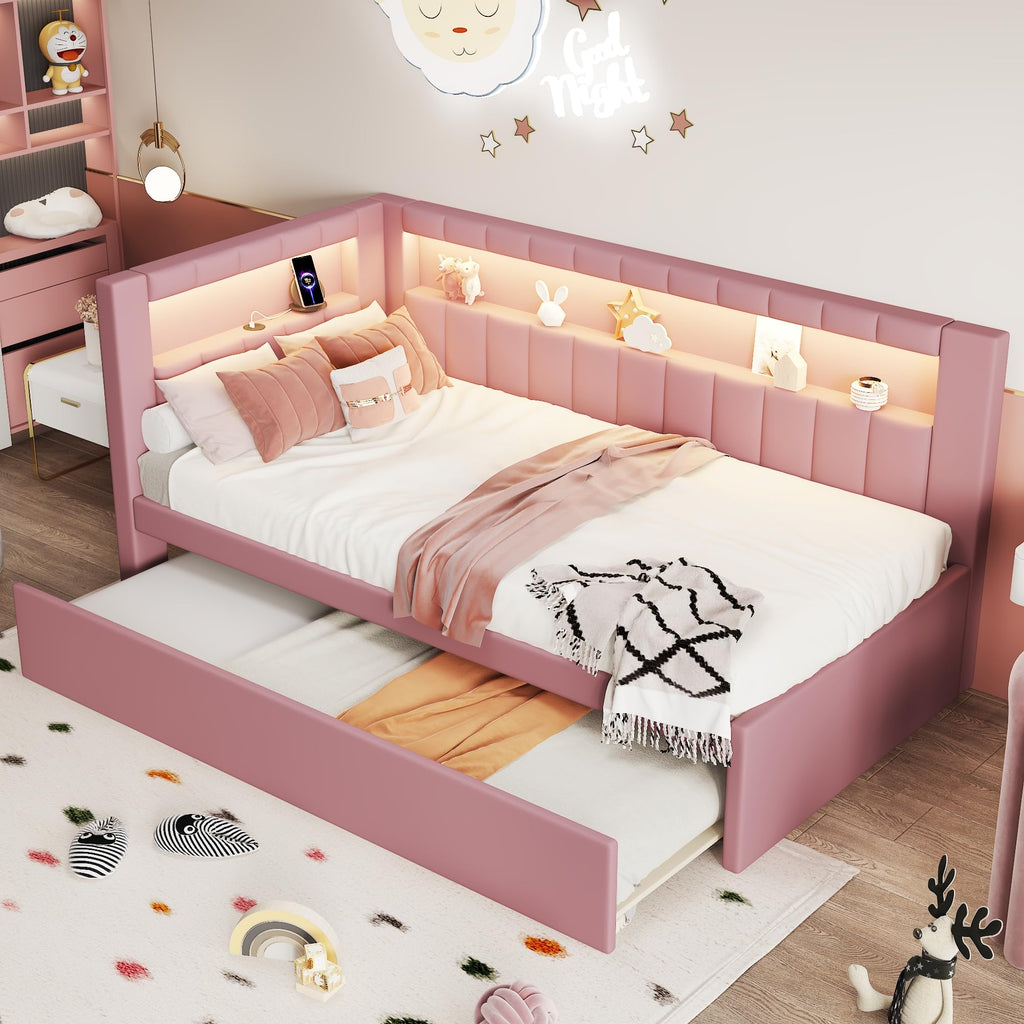 Twin Size L-Shaped Daybed with Trundle V12727