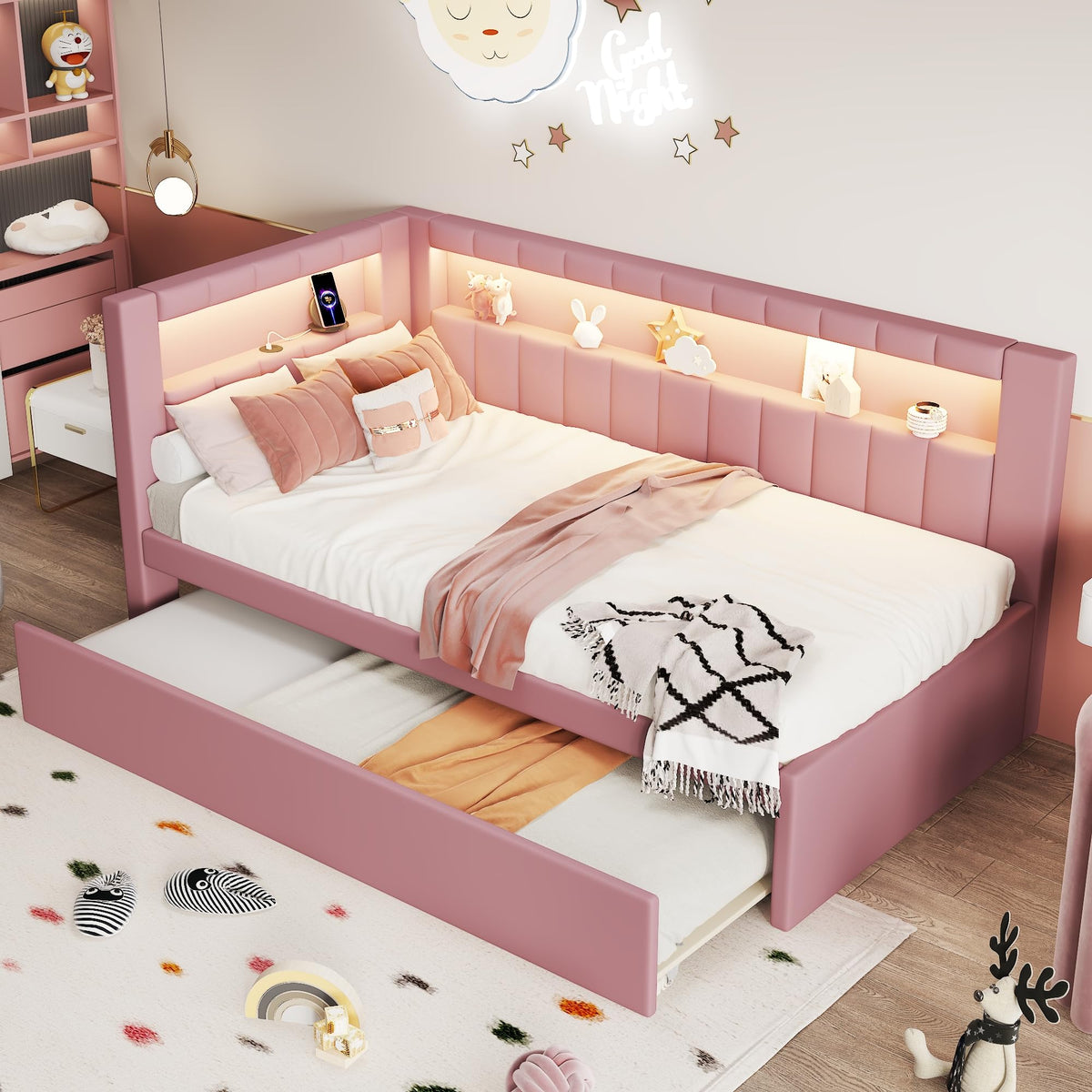 Twin Size L-Shaped Daybed with Trundle V12727