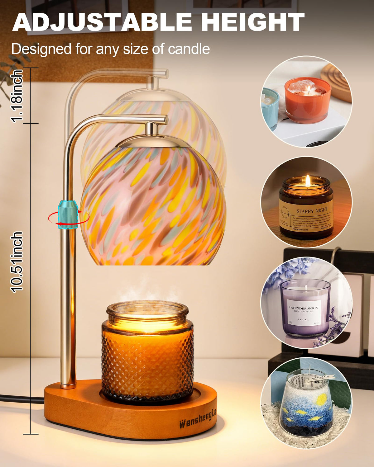 Stained Glass Candle Warmer Lamp with Adjustable Height J89877