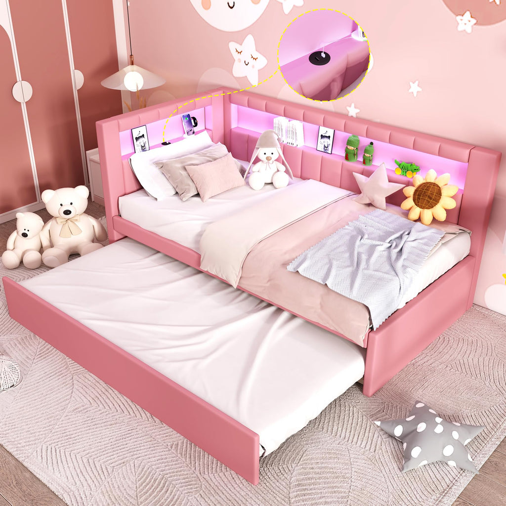 Twin Size L-Shaped Daybed with Trundle V12727