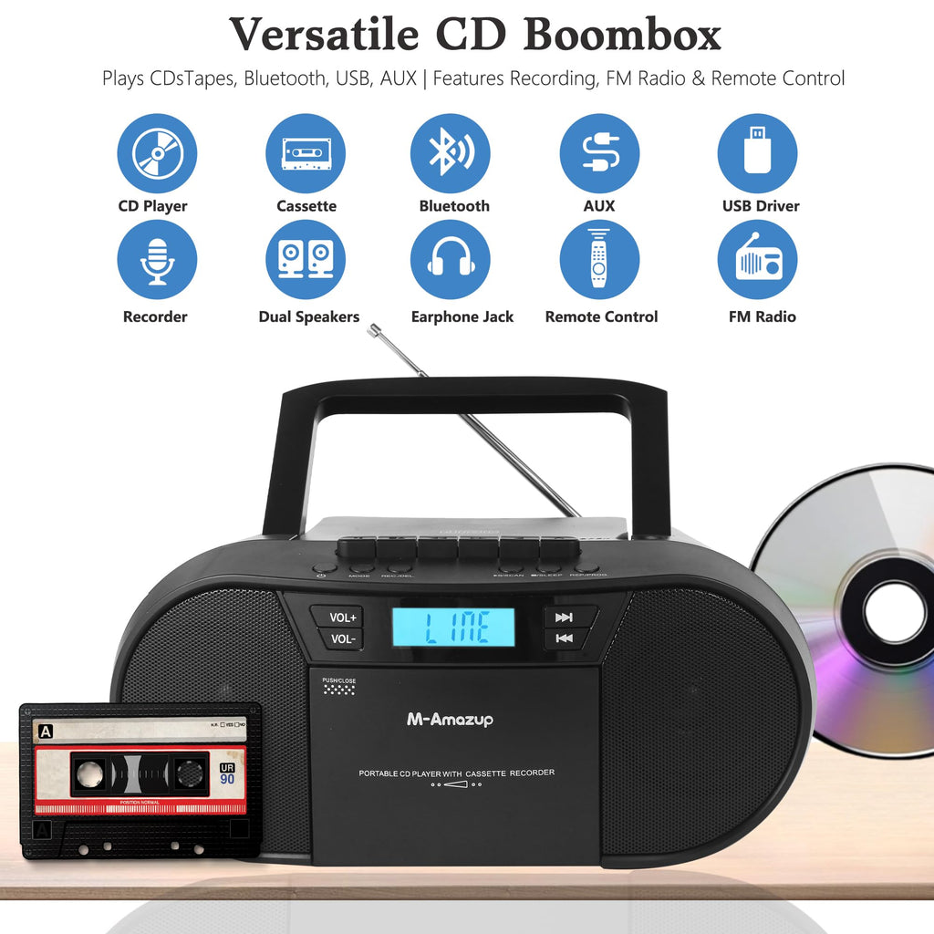 Portable CD Cassette Boombox with Bluetooth MP3 USB FM Radio P5930