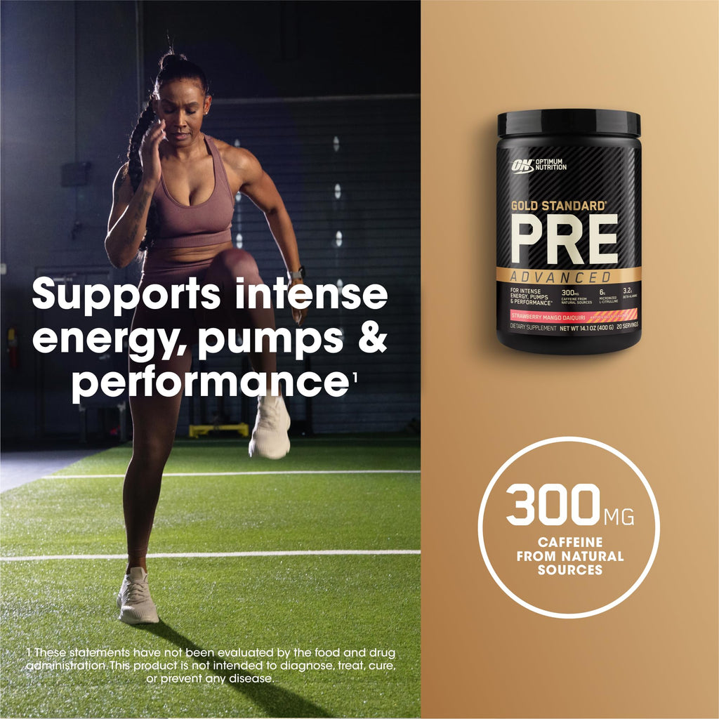 Pre Workout with Creatine Beta-Alanine L-Citrulline and Caffeine, Strawberry Mango Daiquiri, 20 Servings E367063
