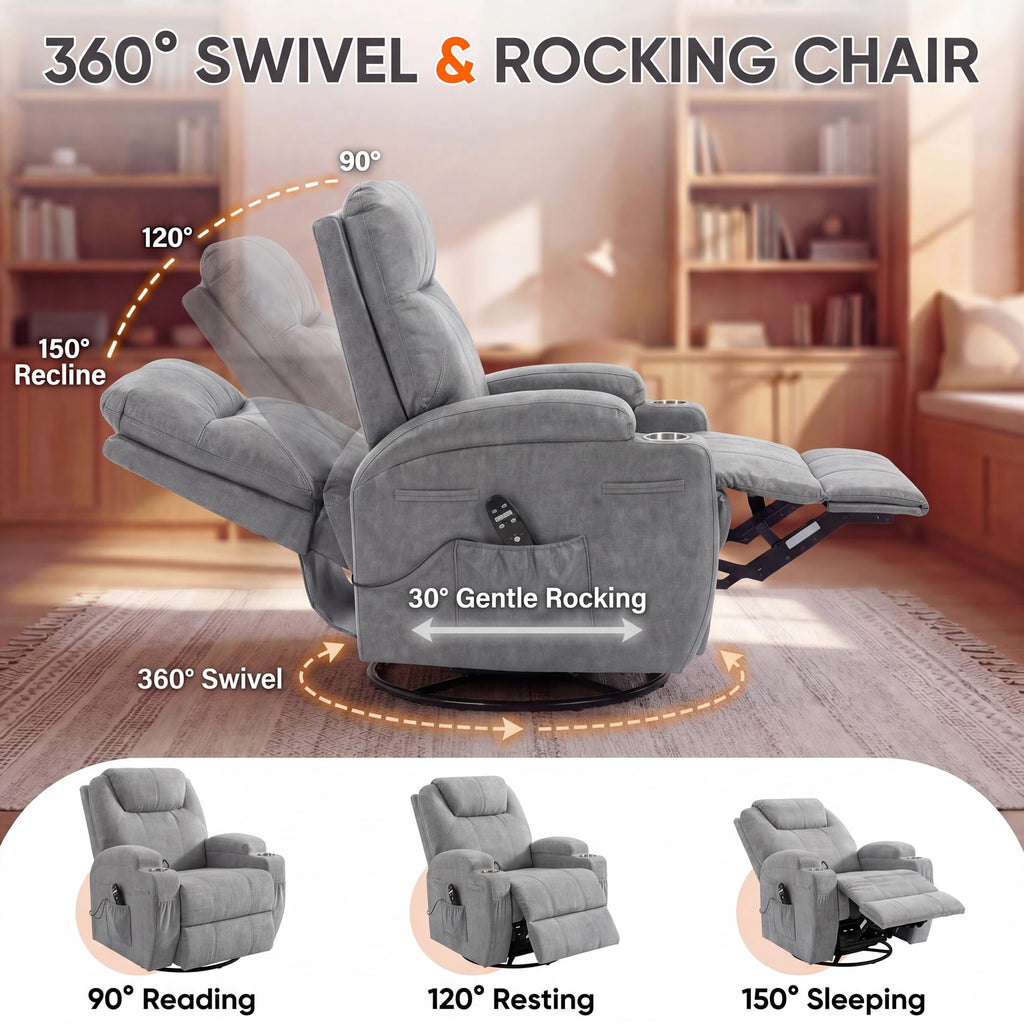 Small Swivel Rocker Recliner with Massage K11587