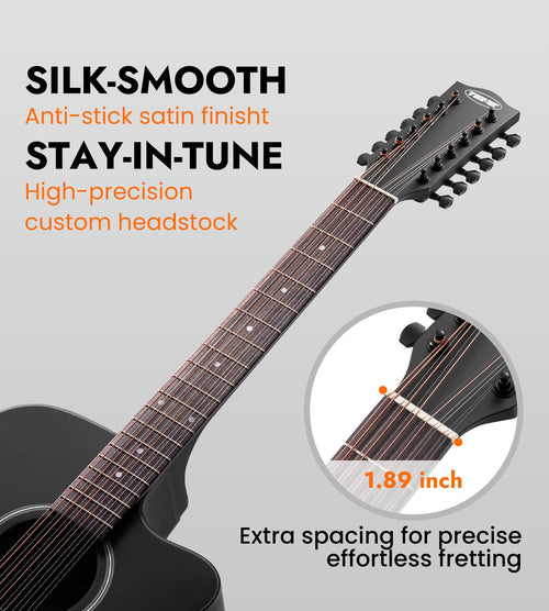 12 String Black Cutaway Acoustic Electric Guitar K97602
