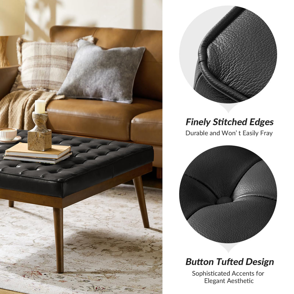 36" Genuine Leather Square Tufted Ottoman D12251