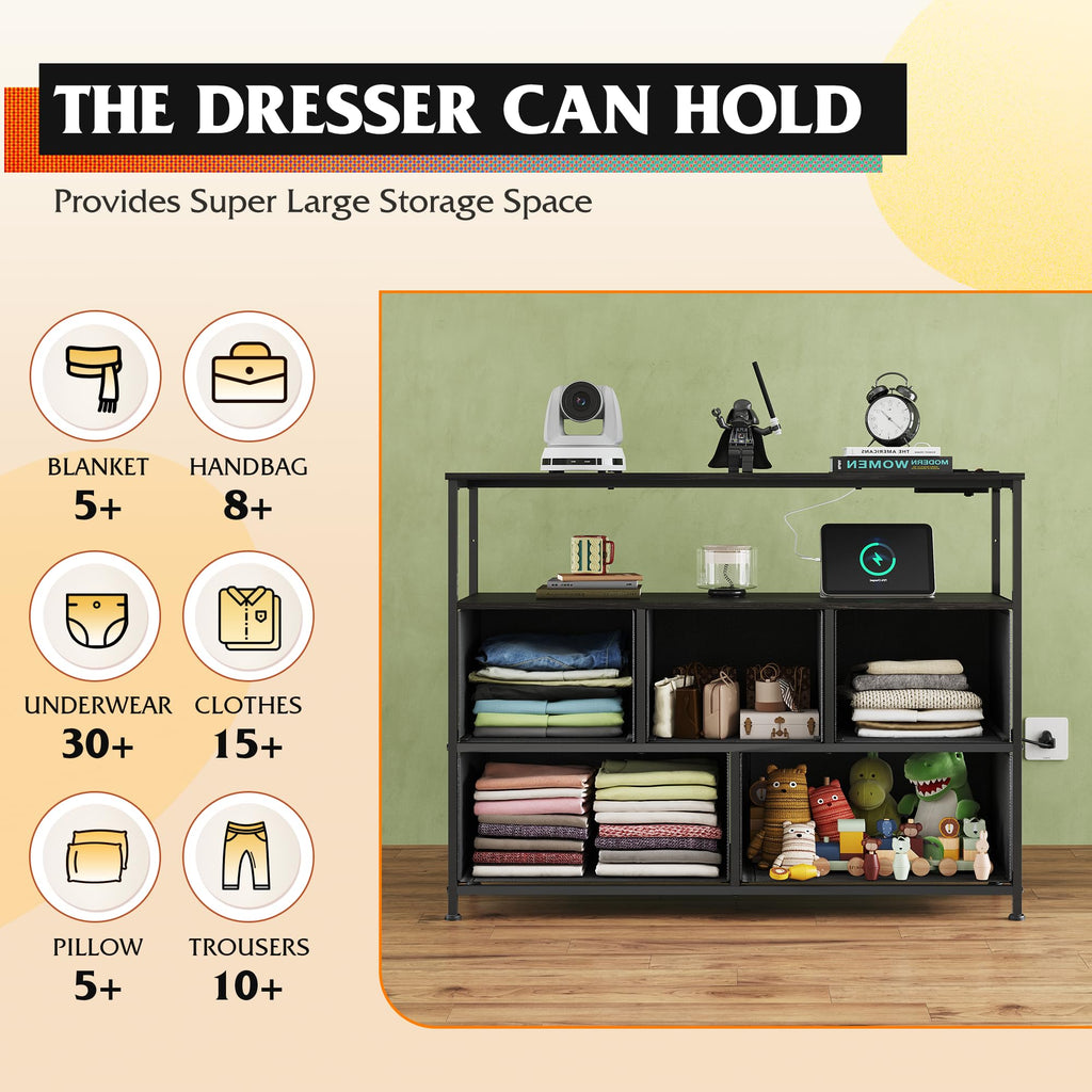 Black 5 Drawer Fabric Dresser O539644