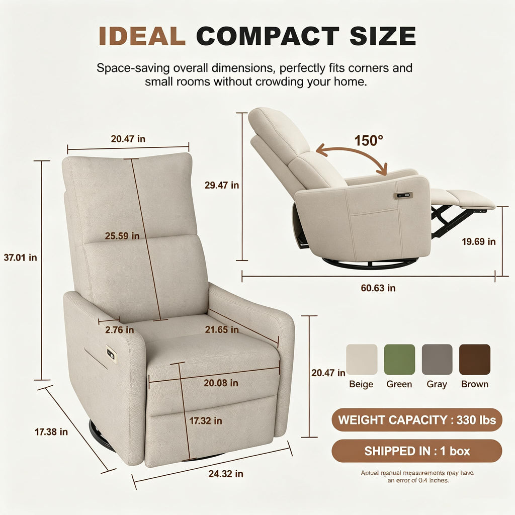 Small Power Swivel Rocker Recliner Chair L9926