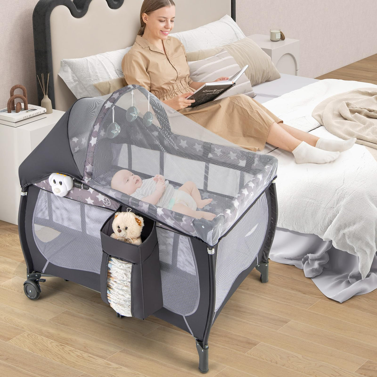 4 in 1 Pack and Play Portable Baby Playard with Bassinet F939005