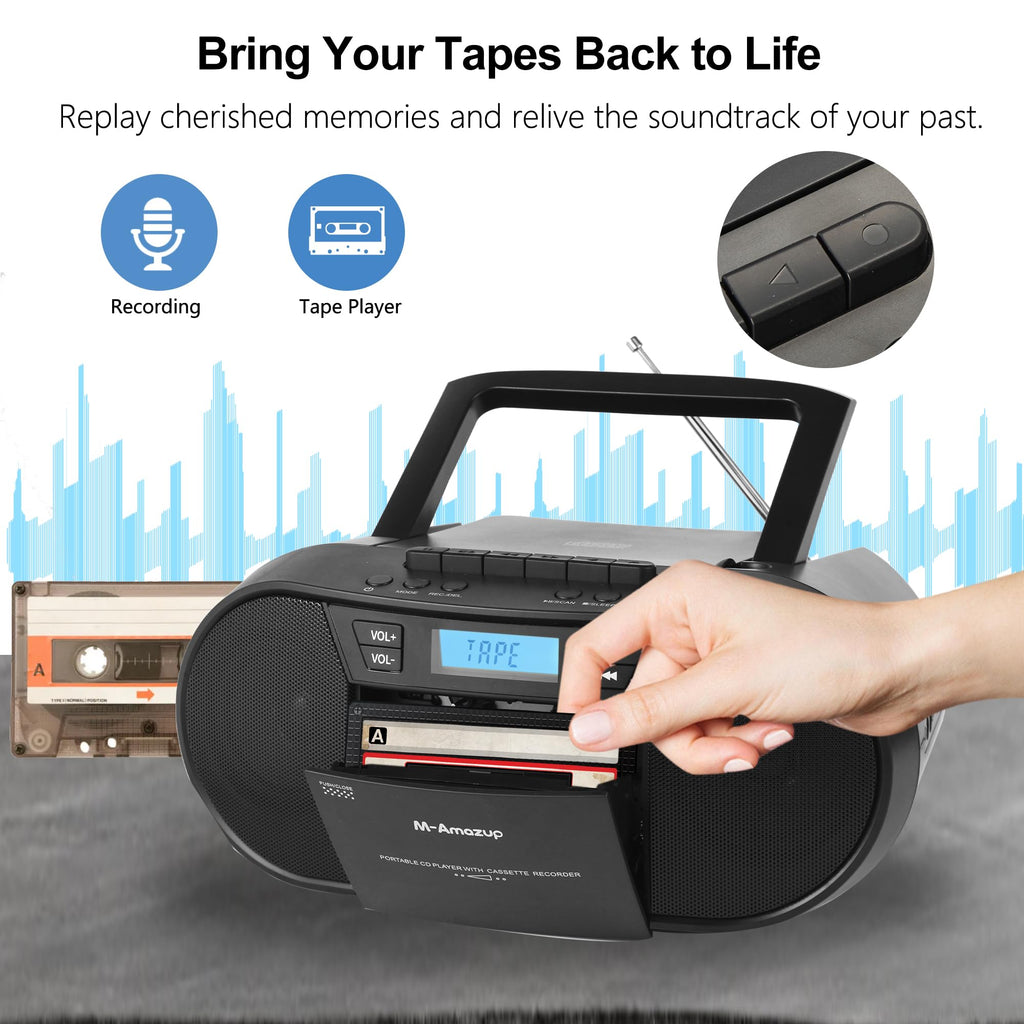 Portable CD Cassette Boombox with Bluetooth MP3 USB FM Radio P5930