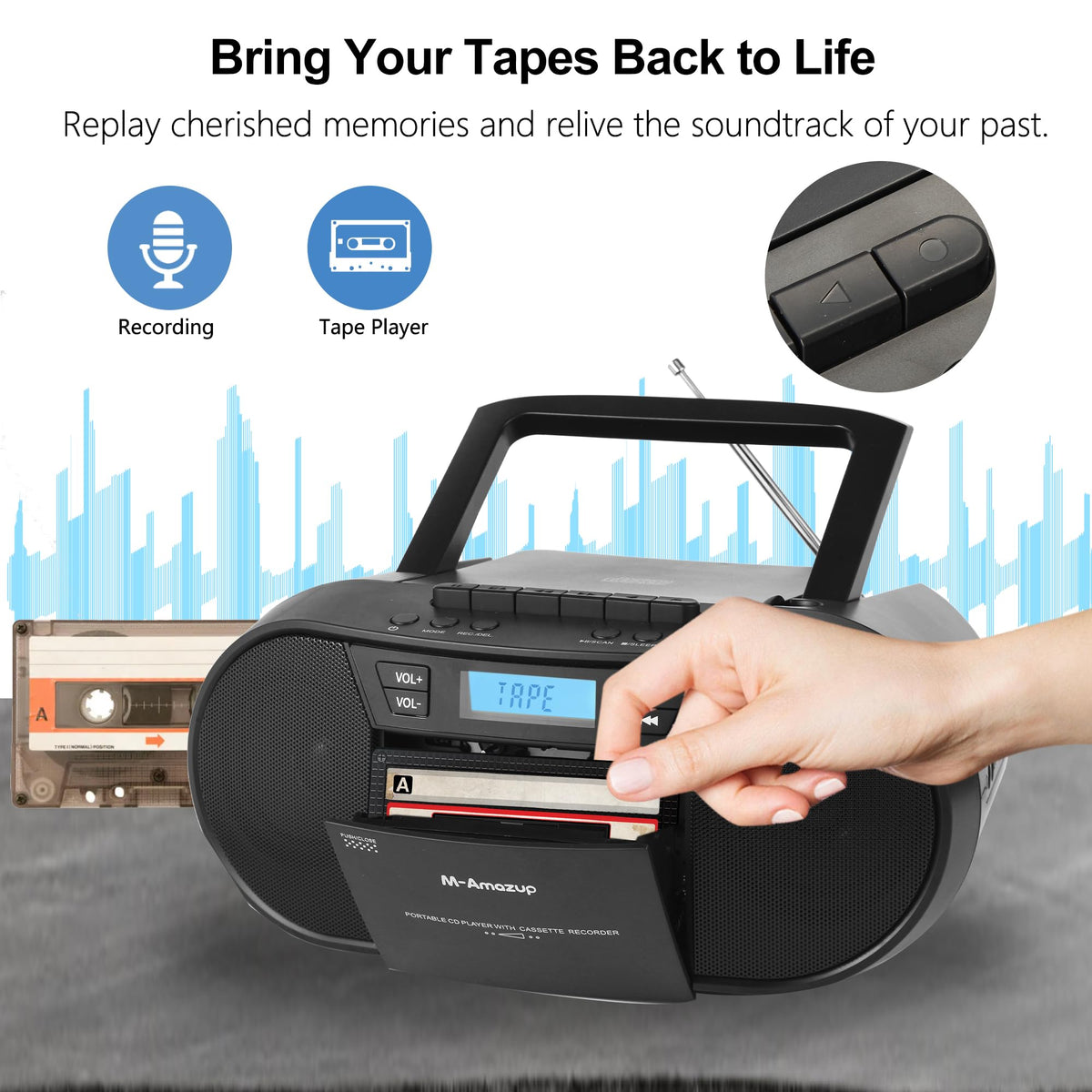 Portable CD Cassette Boombox with Bluetooth MP3 USB FM Radio P5930
