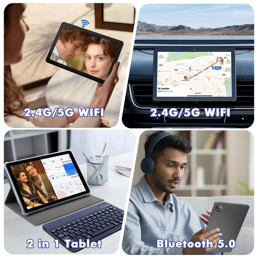 10.1 Inch Android 15 Tablet, 24GB RAM 128GB ROM, 1280 x 800 HD Display, 6000mAh Battery, 5MP+8MP Camera (Black) V157