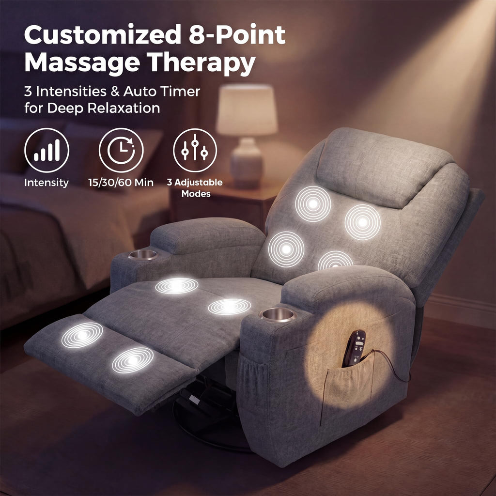 Small Swivel Rocker Recliner with Massage K11587