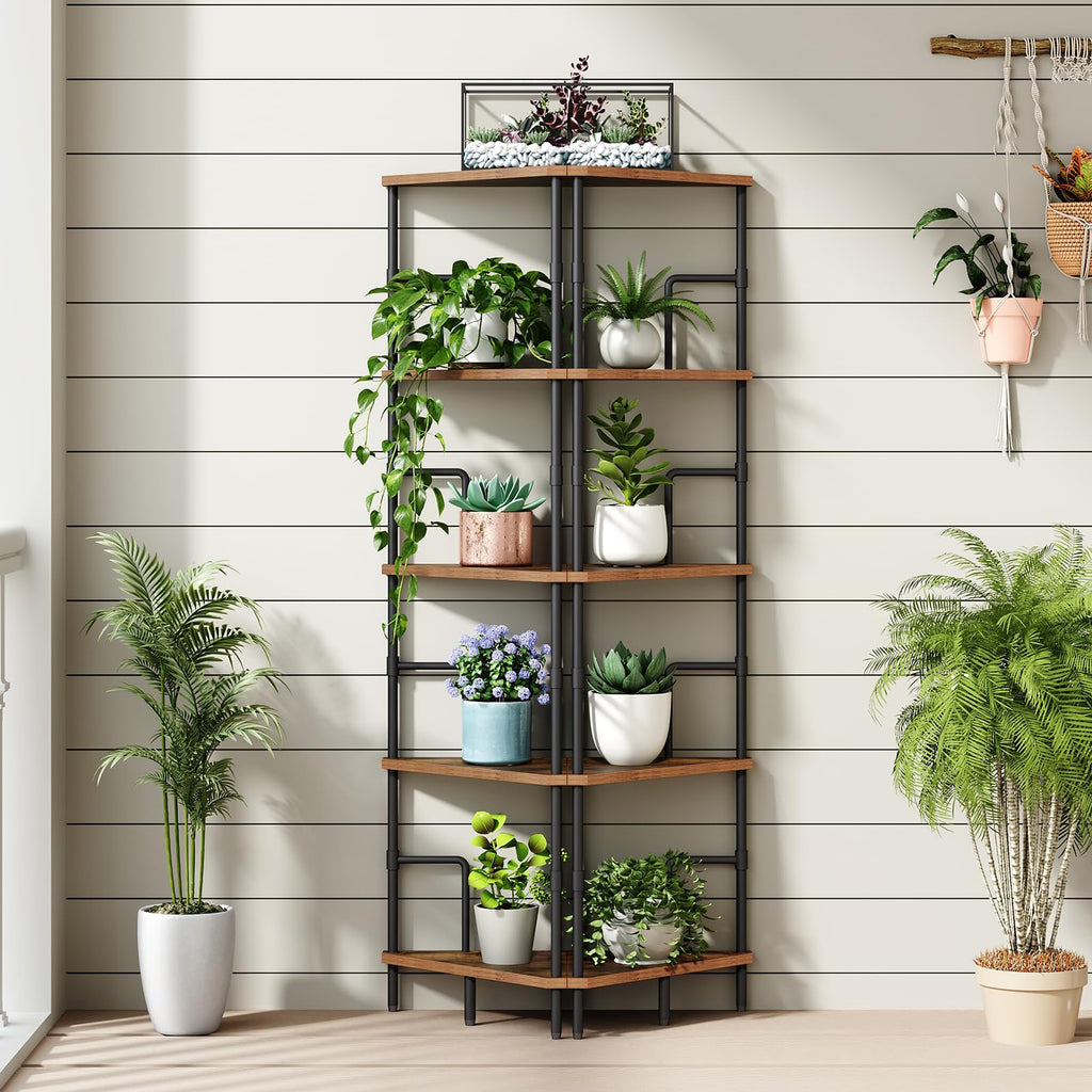 5-Tier Tall Corner Bookshelf with Metal Frame R3553