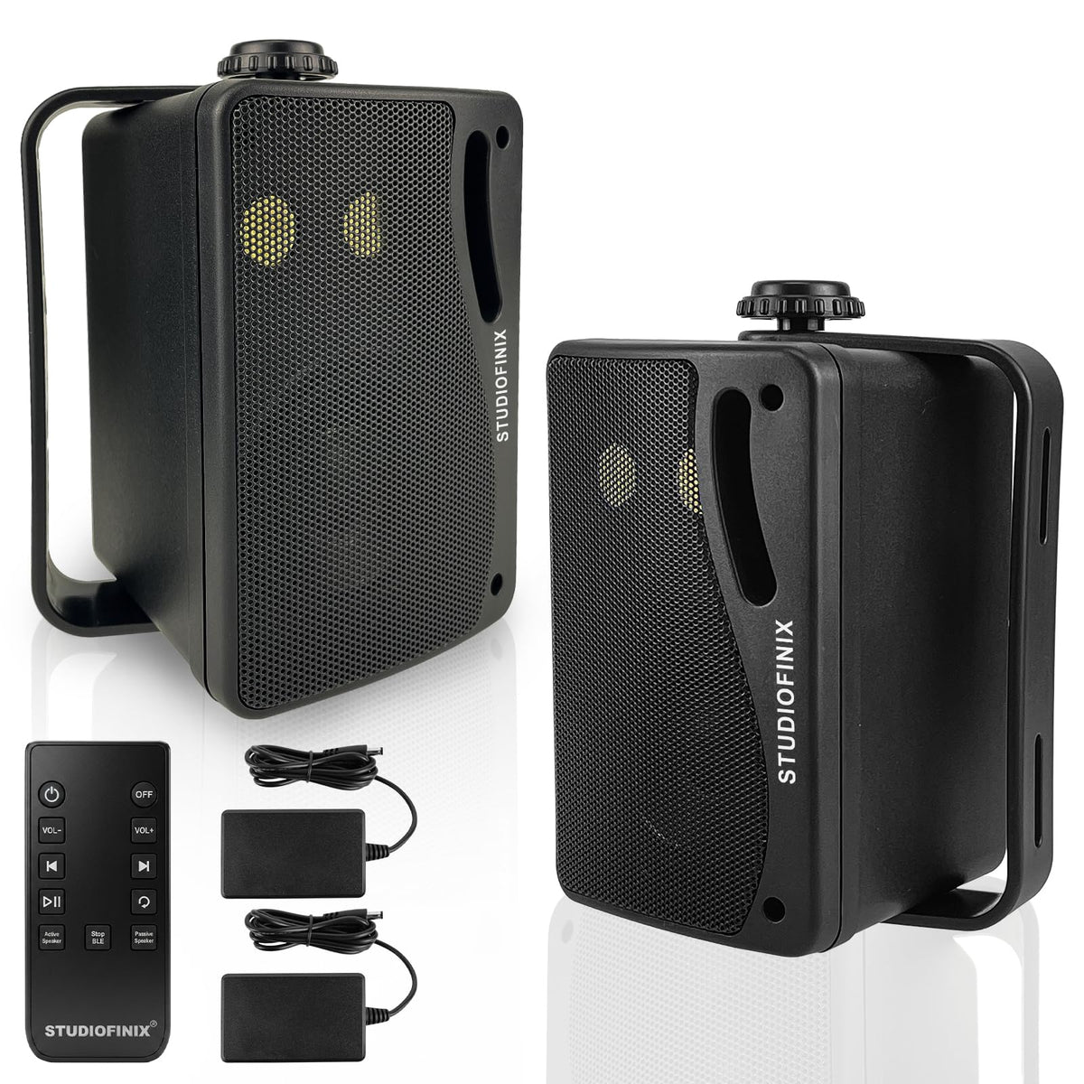 3.5 Inch Indoor Outdoor Wall Mounted Bluetooth Speakers, 200W 3-Way Waterproof, Black, 2 Pack K2235