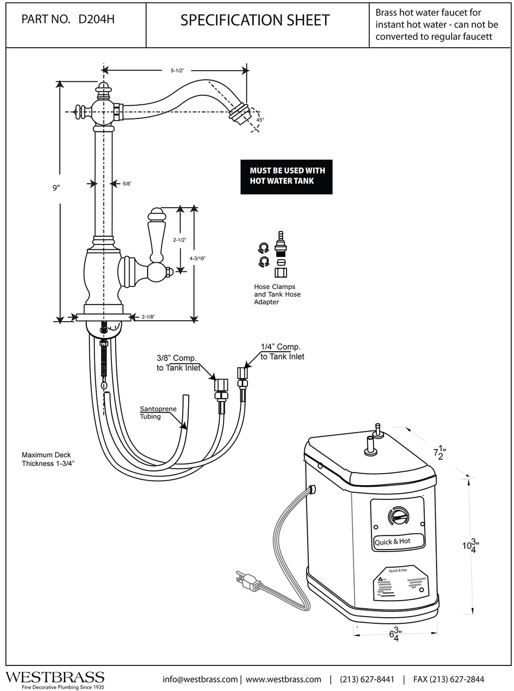 9" 1-Handle Hot Water Dispenser Faucet with Heating Tank, Oil Rubbed Bronze Q77133