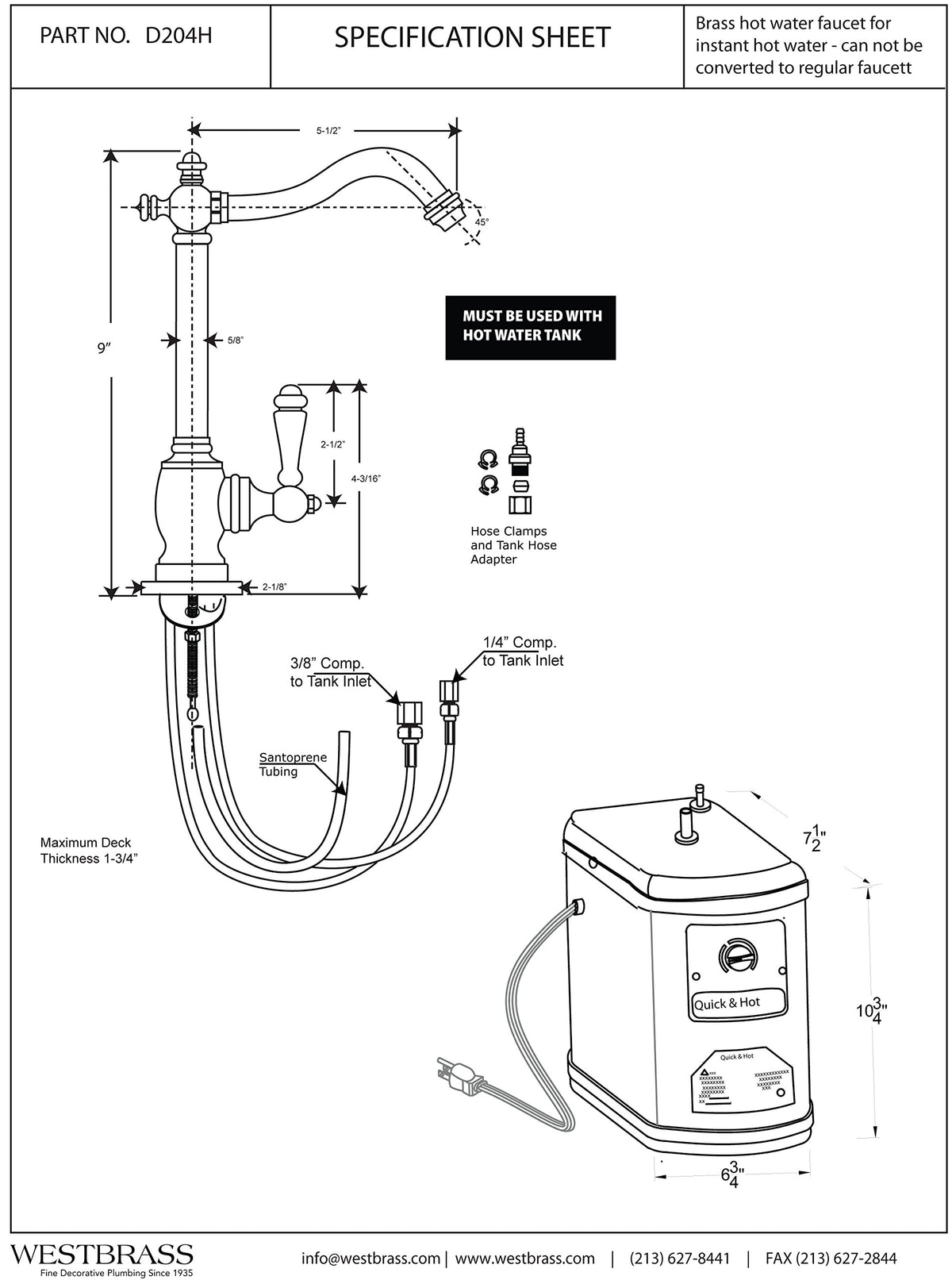 9" 1-Handle Hot Water Dispenser Faucet with Heating Tank, Oil Rubbed Bronze Q77133