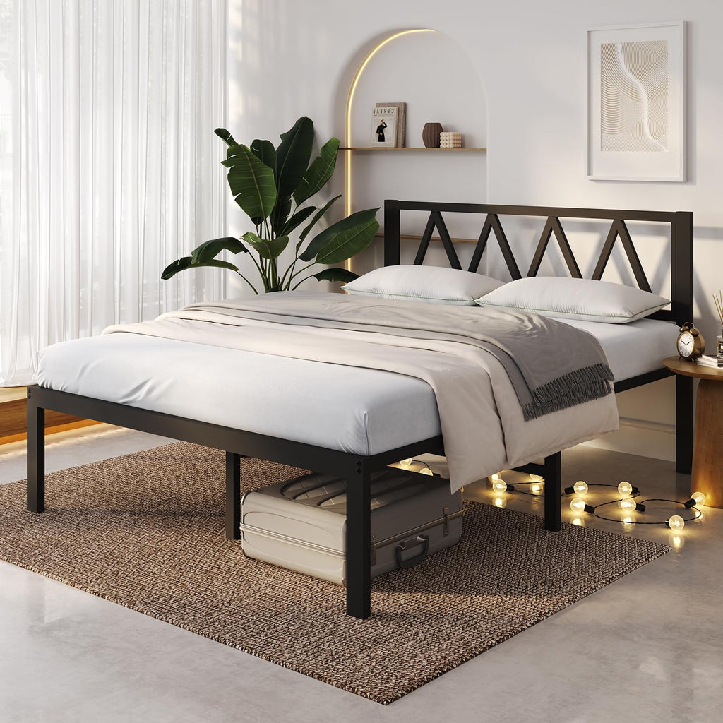 18 Inch Queen Size Metal Platform Bed Frame with Headboard M10903