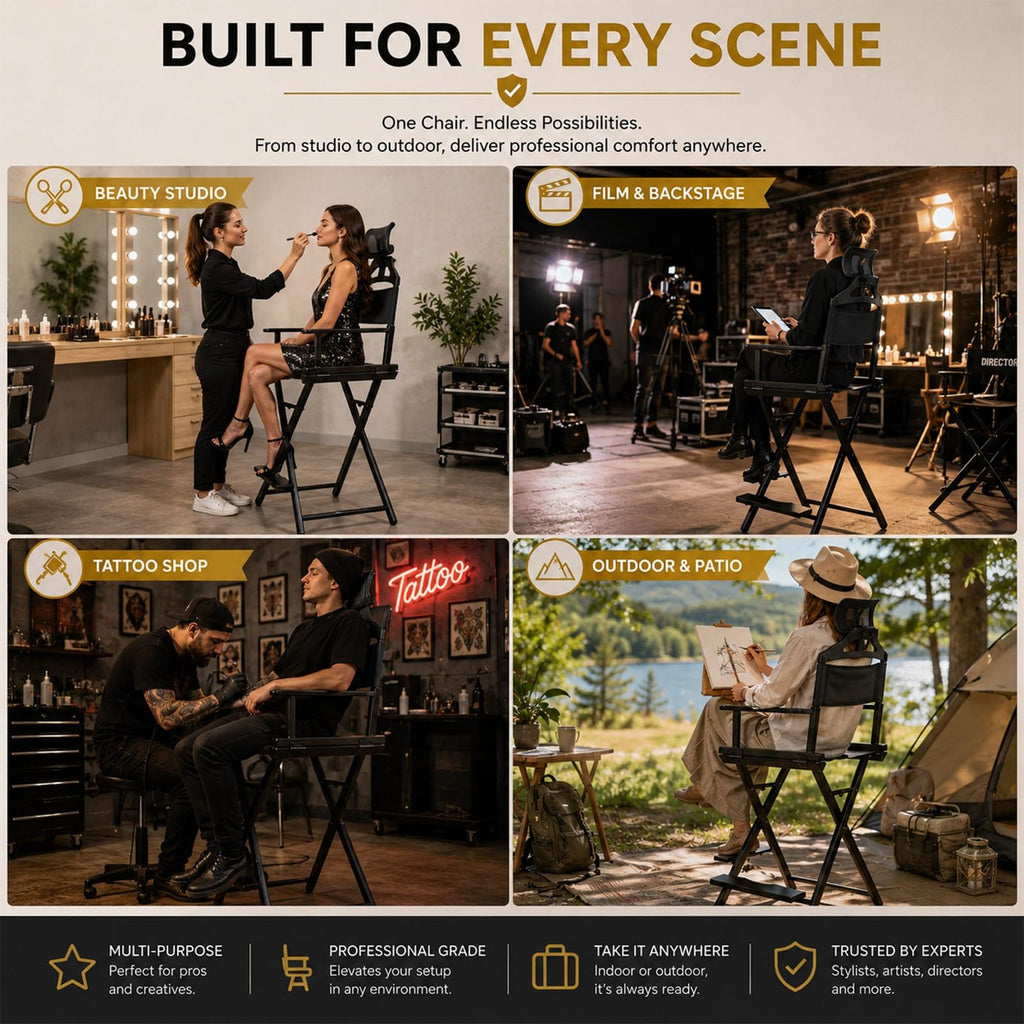 Gold Extra Tall Foldable Makeup Chair I214623