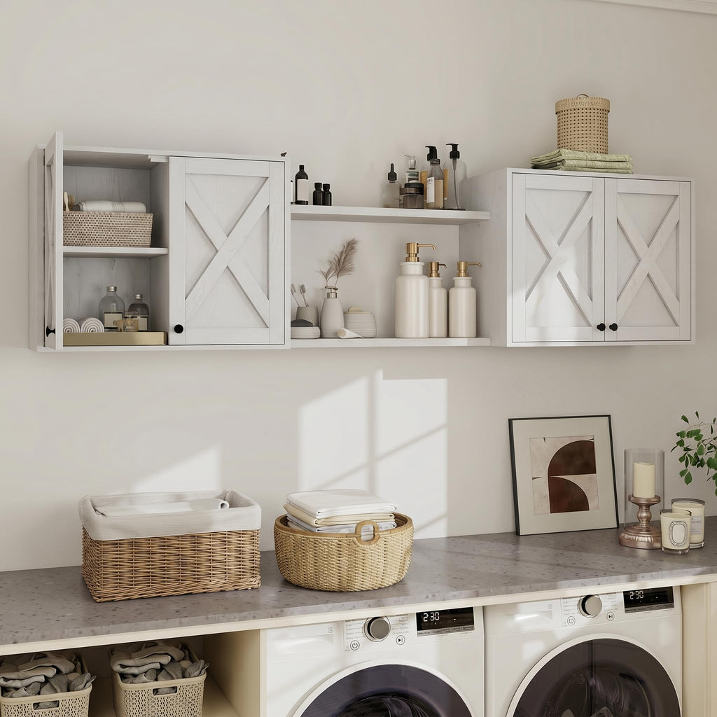 White Wall Mounted Laundry Room Cabinets E870