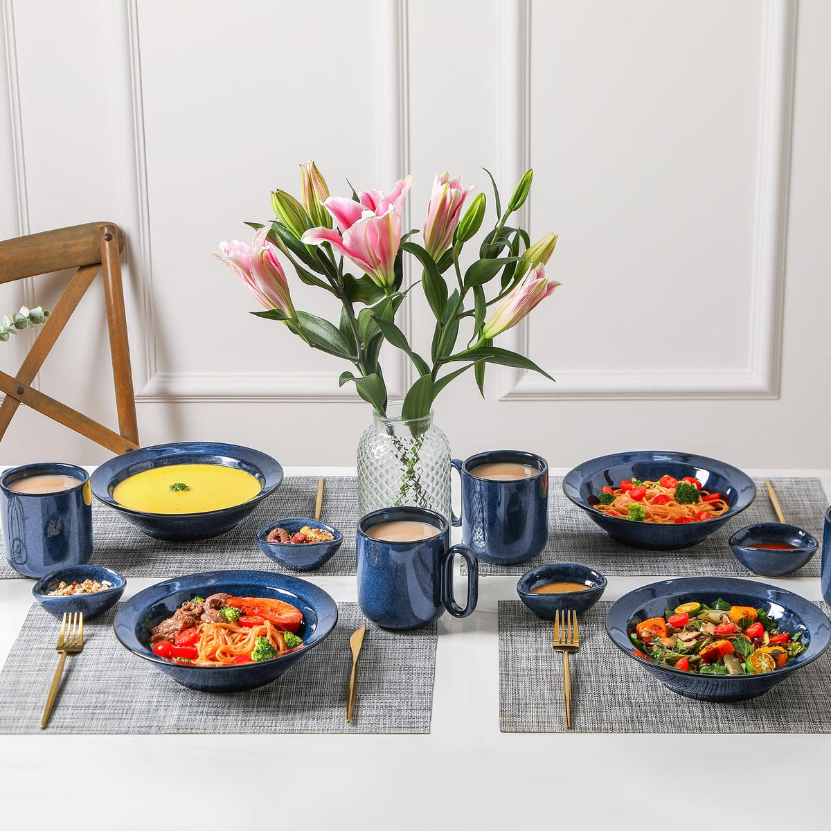 Blue 27oz Ceramic Soup Bowls Set of 4 Y3508