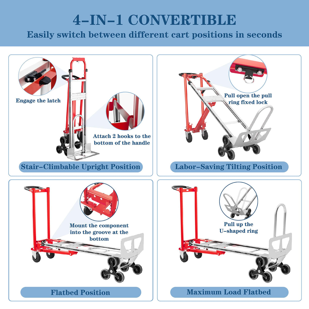 1000 lb Aluminum Steel Convertible Hand Truck C1574