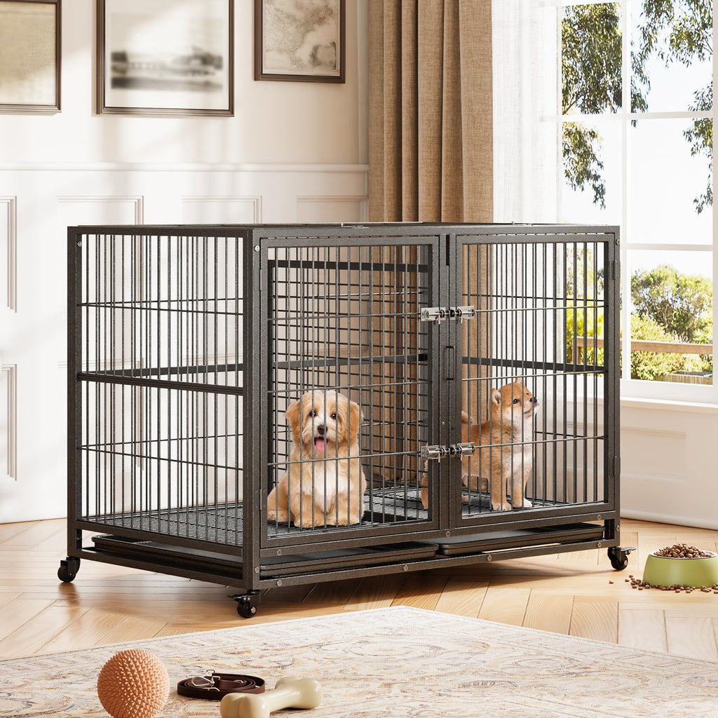 48 Inches Heavy Duty Metal Dog Crate with Divider and Wheels Q36269