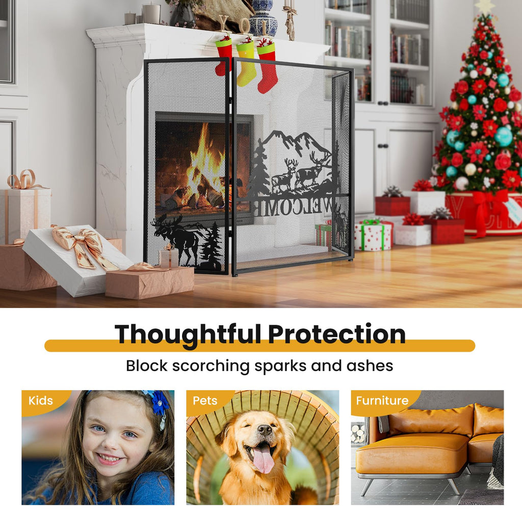 Foldable Fireplace Screen with Moose Pattern R32066