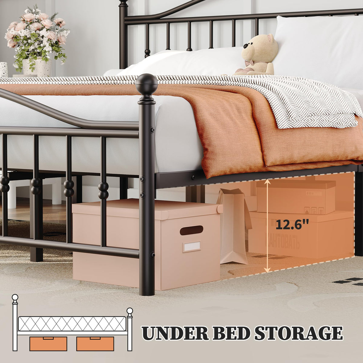 Twin Size Metal Platform Bed Frame with Headboard & Footboard R11429