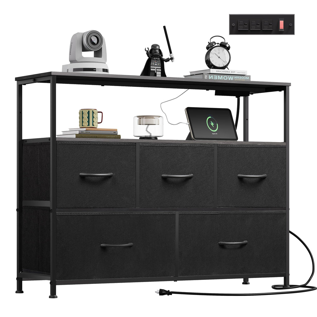 Black 5 Drawer Fabric Dresser O539644