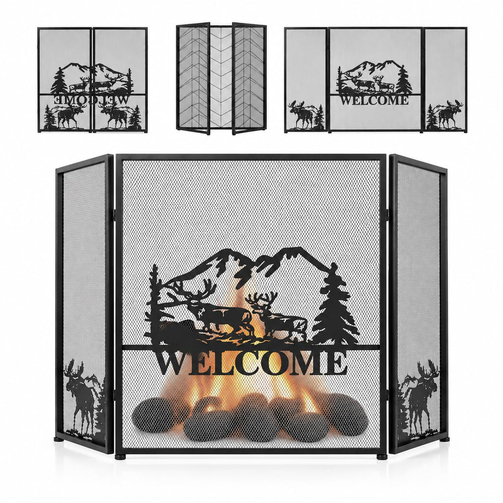 Foldable Fireplace Screen with Moose Pattern R32066