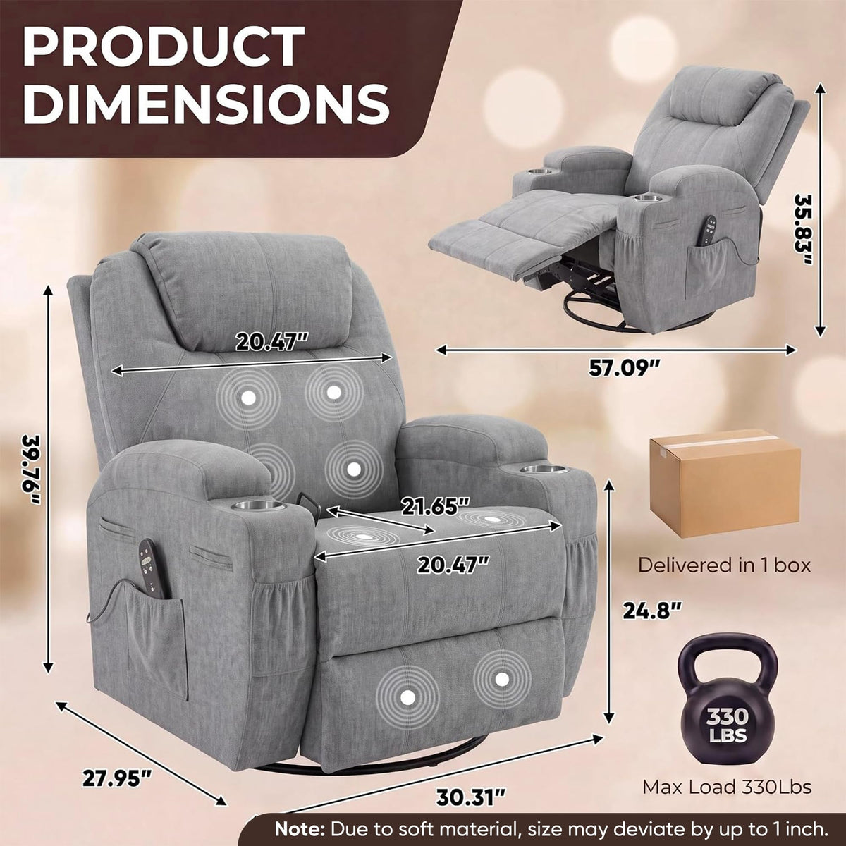 Small Swivel Rocker Recliner with Massage K11587