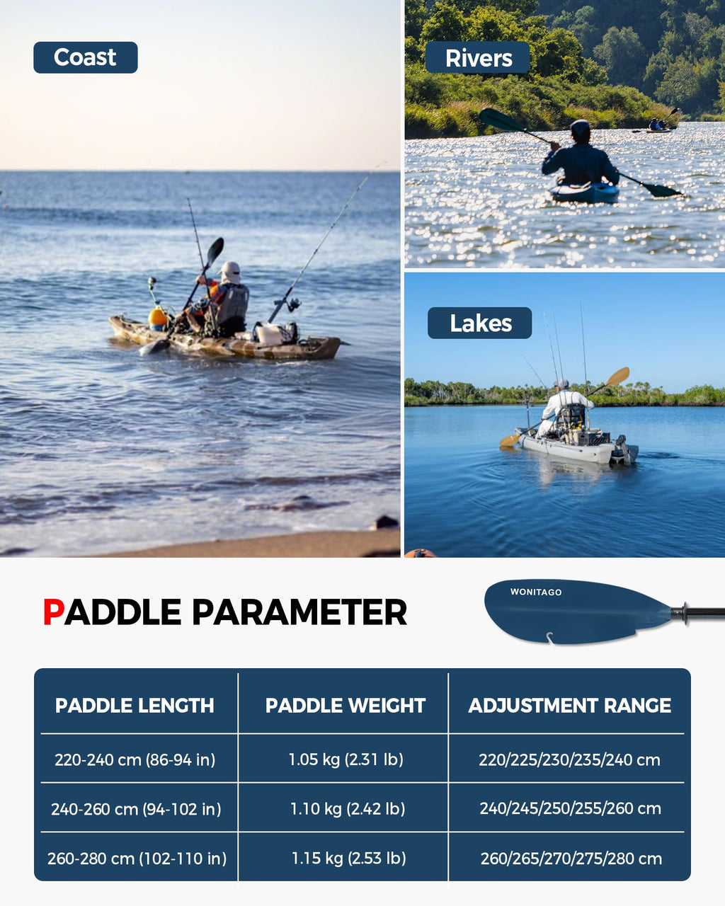 Adjustable Fiberglass Kayak Paddle W553750